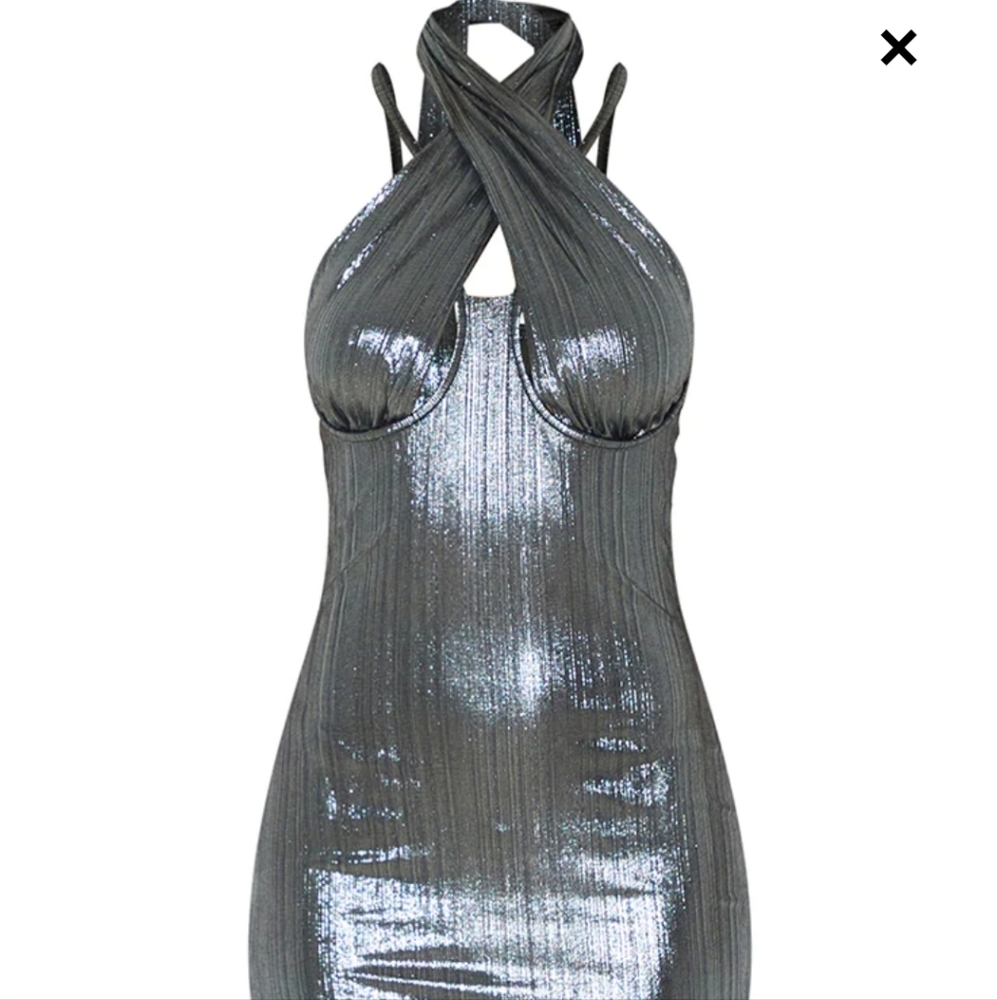 Pretty Little Thing Metallic Halter Dress sz 2